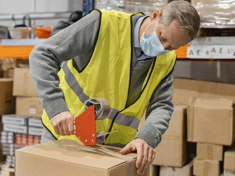 SMS fulfillment packer in a warehouse