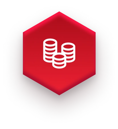 white stacked coins icon on red hexagon on fulfillment websiteflexibility