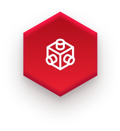 white cube icon on red hexagon on fulfillment website