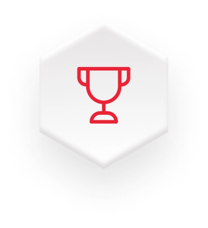red winning cup white hexagon icon on a fulfillment website