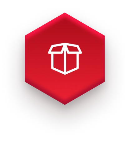 white opn box icon on red hexagon on fulfillment websiteflexibility