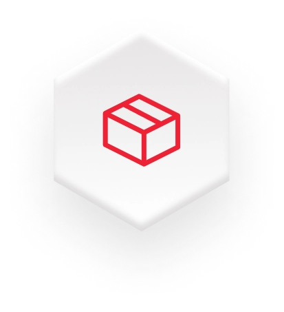 red box icon on white hexagon for subscription market on fulfillment website