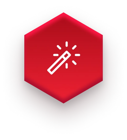 white magic wand icon on red hexagon on fulfillment websiteflexibility