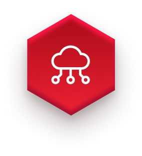 white clud icon on red hexagon on fulfillment website