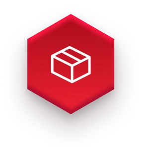 white box icon on red hexagon on fulfillment website