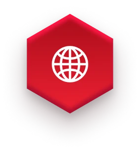 white world icon on red hexagon on fulfillment website