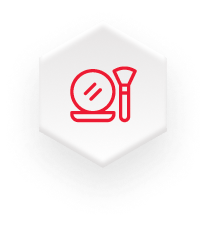 red icon with brush and mirror on hexagon bacground for fulfillment market page